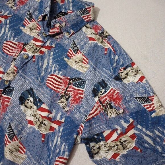 Cotton Trader Sports Men's Medium America Shirt Liberty Flag Rushmore Button Up - Picture 2 of 8